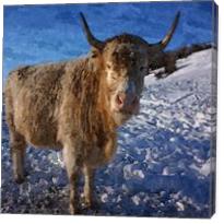 Graceful Goat On Snowy Snow - Winter Season Animal Stepping On Ice Cold White Snow Oil Painting - Gallery Wrap