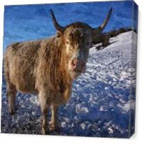Graceful Goat On Snowy Snow - Winter Season Animal Stepping On Ice Cold White Snow Oil Painting - Gallery Wrap Plus