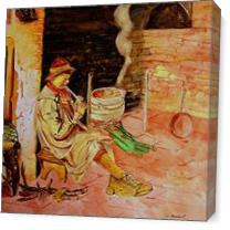 Boy Blowing Pipe As Canvas