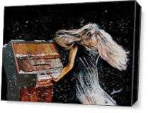 Lady Playing Piano Under Snow As Canvas