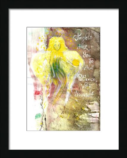 Angels Help You To Have Patience With Yourself, INSPIRATIONAL Art, Original Acrylic Painting, Illustration Of Guardian Angel Quote