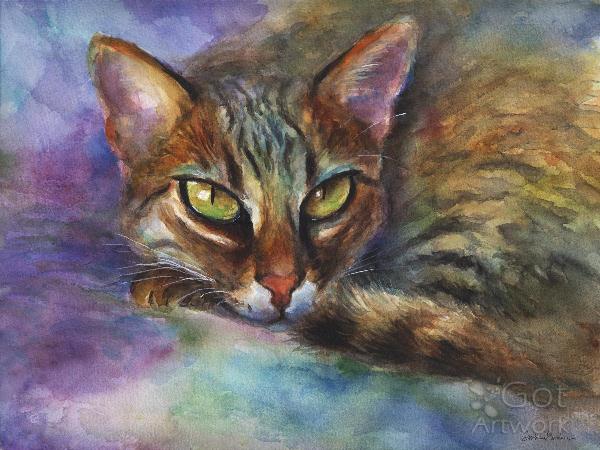 Vibrant Bengal Cat Impressionistic Watercolor Painting Svetlana Novikova