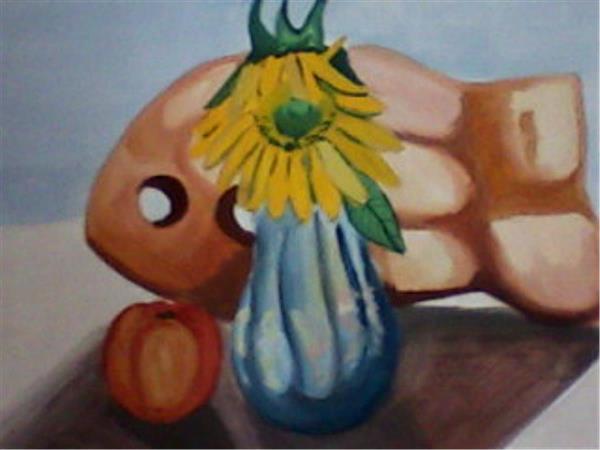 Naturaleza Muerta Con Girasol Tempera Sobre Cartulina