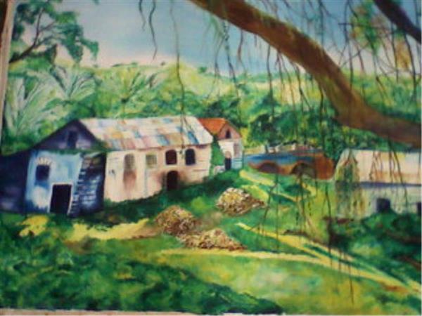 Paisaje Oleo Y Tinta Sobre Lienzo