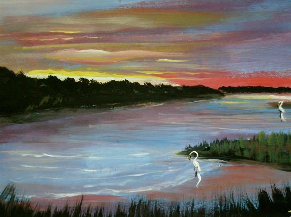 Sundown With Cranes