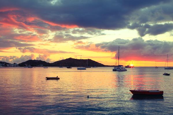 Caribbean Island Harbor Sunset At Grand Case, St. Martin