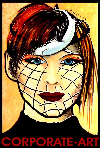 Corporate Art Painted Face with Shark Over Head Big Portrait