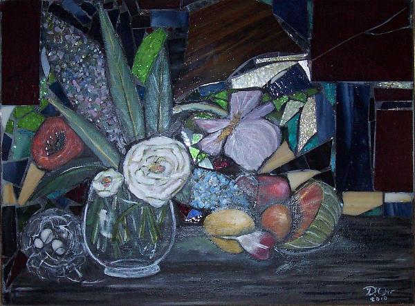 Mixed Media Floral With Stained Glass