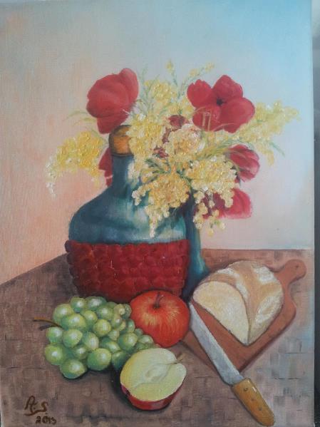 Table With Flowers And Healthy Meal