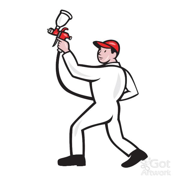 Painter Spray Paint Gun Side Cartoon