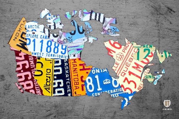 Canada License Plate Map On Gray