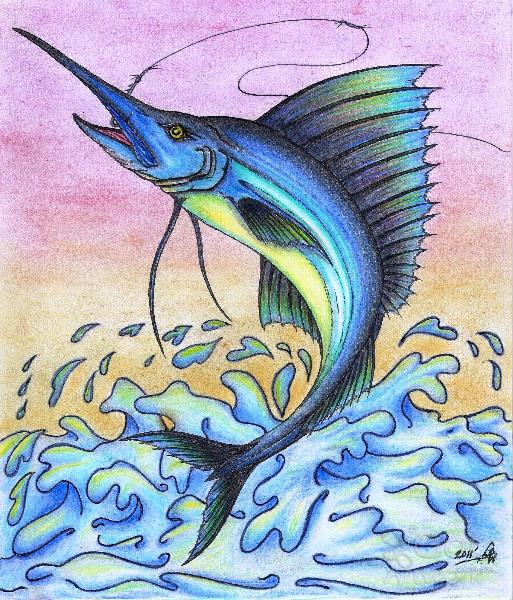 The Giant Blue Sailfish Original Drawing