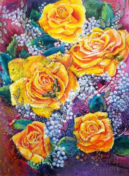 Yellow Roses With A Textured Background
