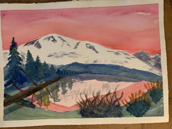 Pink Sky Mountain Watercolor