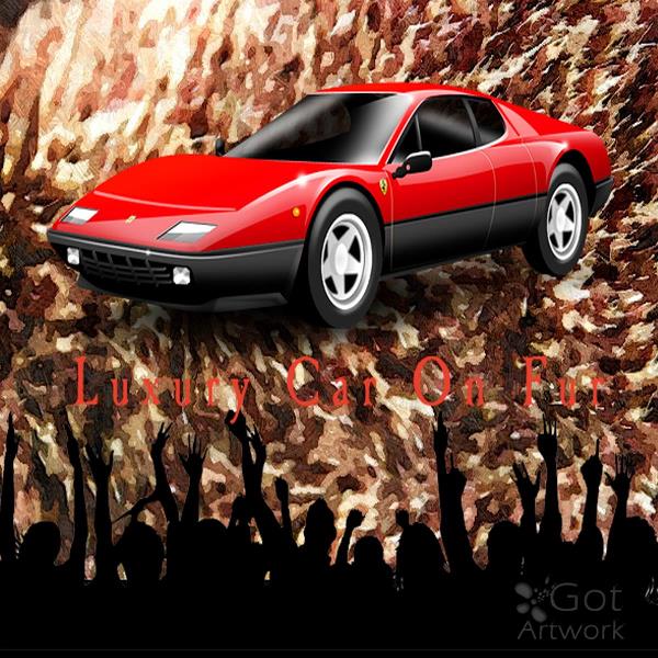 Luxury Car On Fur - Brownish Fur Oil Painting Background Texture With Crowd Cheering