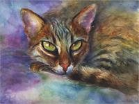 Vibrant Bengal Cat Impressionistic Watercolor Painting Svetlana Novikova