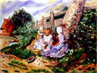 Children Reading In Garden As Poster
