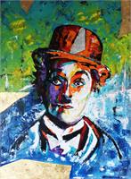 ART Charlie CHAPLIN Portrait Acrylic Painting On Canvas Colors Modern Contemporary 36“x48“ ORIGINAL Ready To Hang By Kathleen Artist Pro
