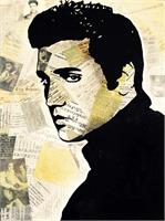 ART Elvis PRESLEY Portrait Contemporary Mixed Media On Canvas Acrylic Painting Black Art Collections Modern 22“x28“ By Kathleen Artist PRO