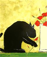 Black Cat With Poppies