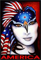 America Portrait of A Woman with Big White Face and Flag Over Head As Framed Poster