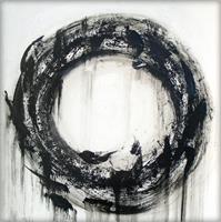 Large Black And White Contemporary Abstract Circle Painting As Framed Poster