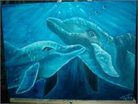 Dolphins At Play As Greeting Card