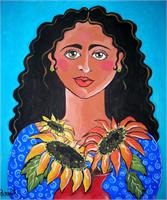 Rosa And Sunflowers As Framed Poster