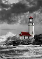 Oregon Lighthouse Painting In Black And White As Framed Poster