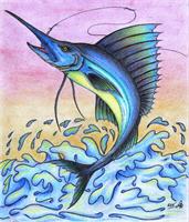 The Giant Blue Sailfish Original Drawing As Framed Poster