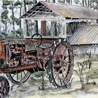 Farm Tractor Folk Art Print
