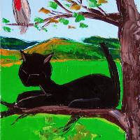 Black Cat With Robin