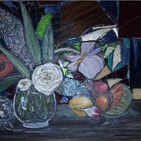 Mixed Media Floral With Stained Glass
