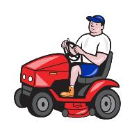 Gardener Mowing Rideon Lawn Mower Cartoon