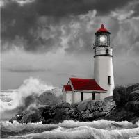 Oregon Lighthouse Painting In Black And White