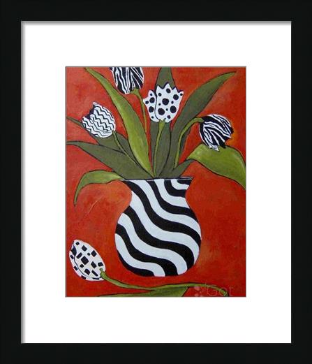 Black And White Tulips On Red