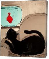 Black Cat With His Friend Goldfish - Gallery Wrap