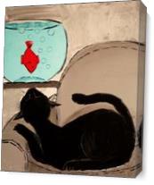 Black Cat With His Friend Goldfish - Gallery Wrap Plus