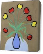 Tulips In A Blue Vase As Canvas