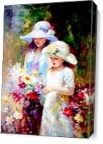Two Young Girl Picking Up Flower As Canvas