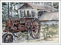 Farm Tractor Folk Art Print - No-Wrap