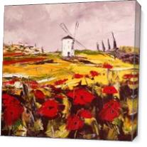 Mill In Middle Of Poppies As Canvas