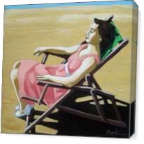 Summertime Snooze - Woman On Beach Oil Painting As Canvas