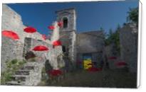 Red Umbrellas Into Old Church - Standard Wrap