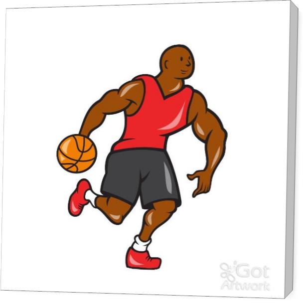 Basketball Player Dribbling Ball Cartoon