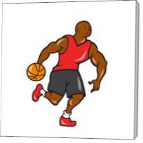 Basketball Player Dribbling Ball Cartoon - Gallery Wrap