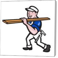 Carpenter Worker Carrying Timber Cartoon - Gallery Wrap
