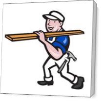 Carpenter Worker Carrying Timber Cartoon - Gallery Wrap Plus
