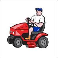 Gardener Mowing Rideon Lawn Mower Cartoon - No-Wrap
