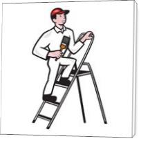 House Painter Standing On Ladder Cartoon - Standard Wrap